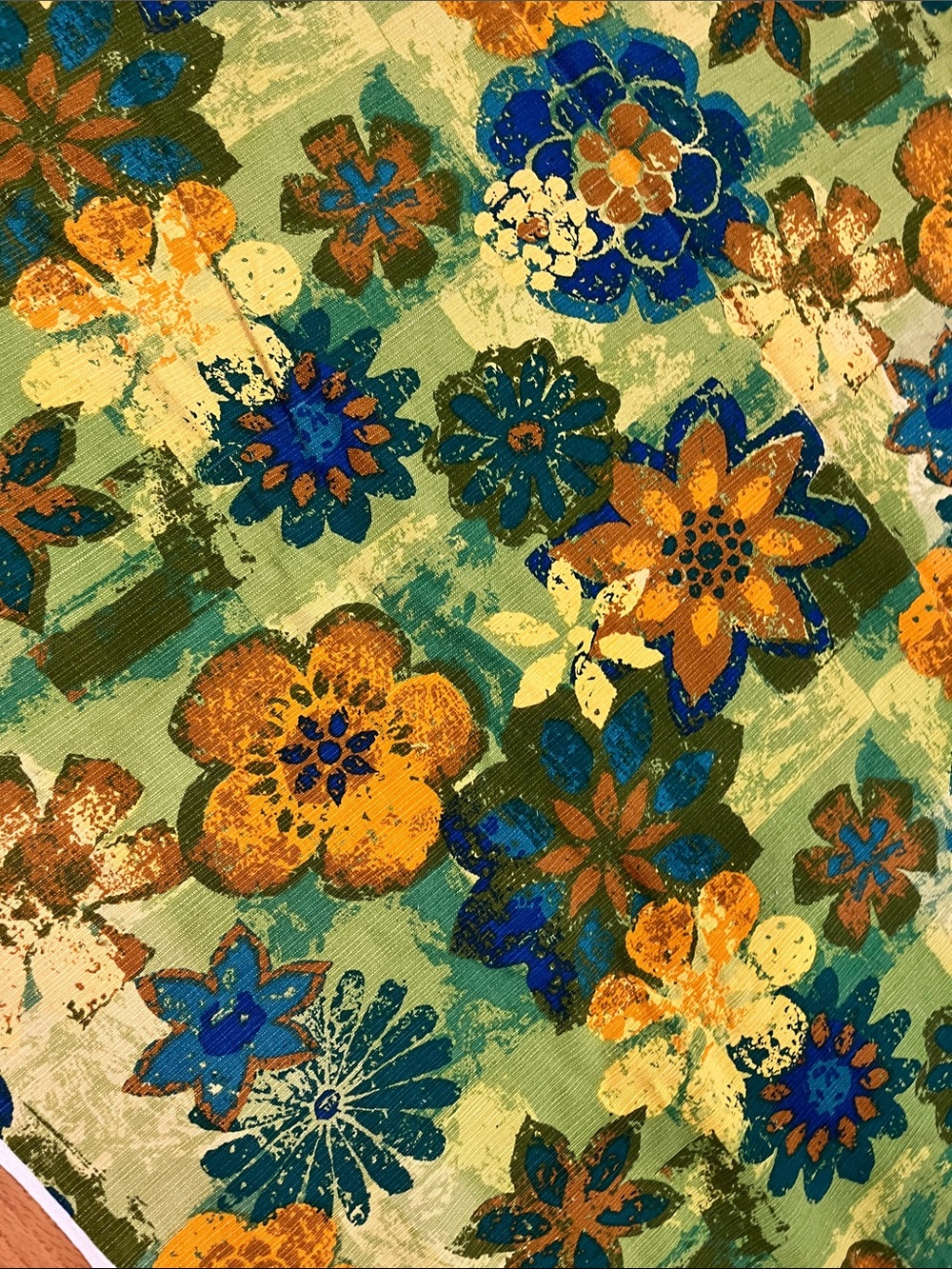 Vtg USA 5th Avenue Design FUNKY FLOWER POWER FABRIC  3yds MCM Floral W/Vat Dyes
